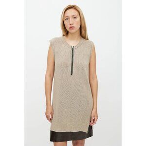 Phoebe Philo CELINE Beige Linen Blend Knit Long Front Zip Tunic Sweater, Size M